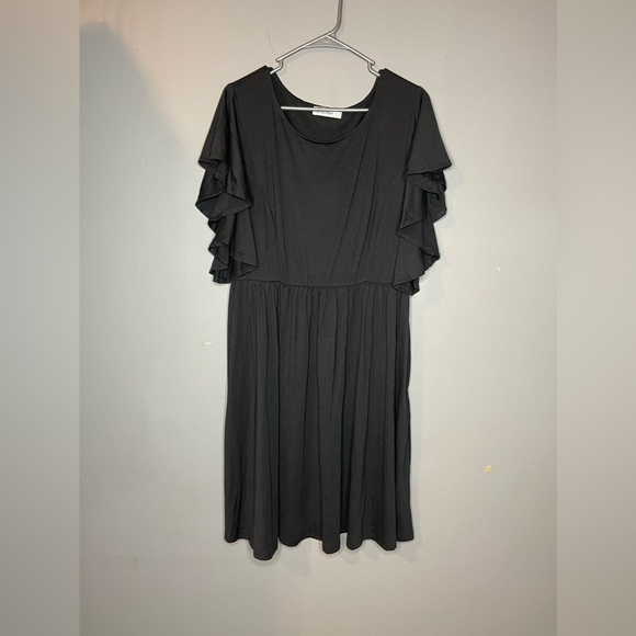 Dresses & Skirts - Nemidor Black Ruffle Sleeve Midi Dress Size 16 with pockets Stretch